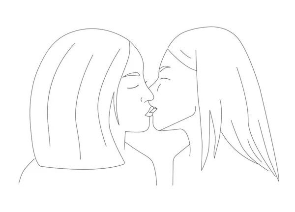 Lesbische Mädchen Küssen Lgbt Repräsentanten Gleichgeschlechtliche Liebe Homosexualität Handgezeichnete Einfache — Stockvektor