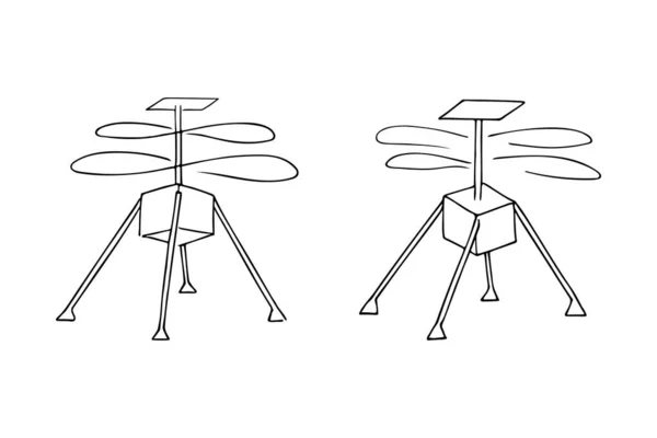 Set Van Getekend Robotachtige Verkenning Drone Helikopters Voor Het Verkennen — Stockvector