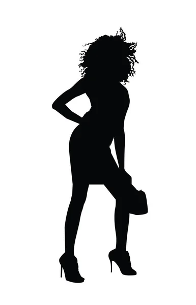 Silhouette African American Woman Full Height Girl Curly Hair Business - Stok Vektor