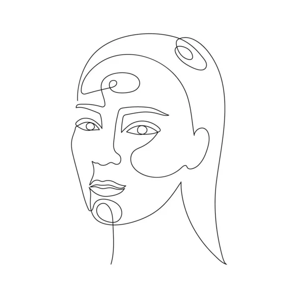Ručně Kreslená Tvář Mladé Ženy Jedno Liniové Umění Stylizovaný Souvislý — Stockový vektor
