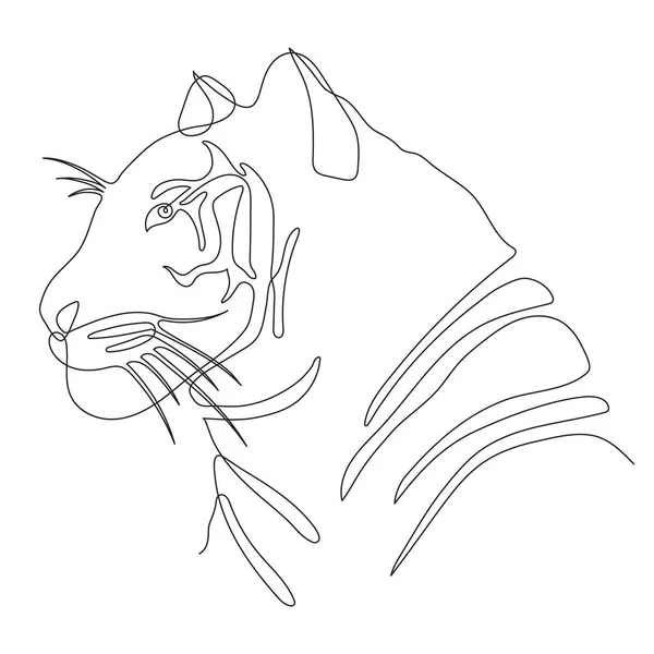 Hand Drawn Tiger Icon One Line Art Stylized Continuous Outline — 图库矢量图片