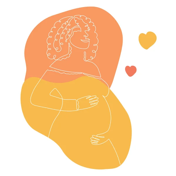 Mujer Afroamericana Embarazada Dibujada Mano Con Manchas Abstractas Una Línea — Vector de stock