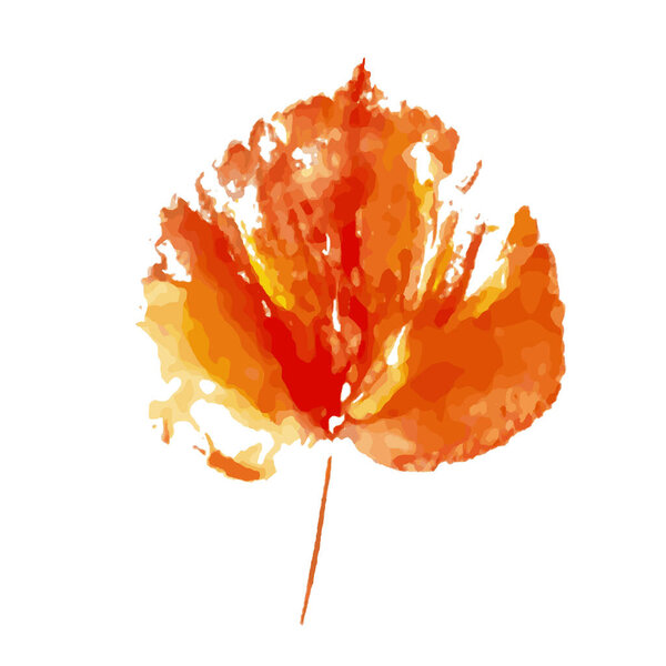 Leaf imprint. Hand-made gouache print on paper. Autumn picture for design. Isolated.Vector illustration