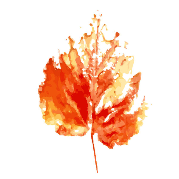 Leaf imprint. Hand-made gouache print on paper. Autumn picture for design. Isolated.Vector illustration
