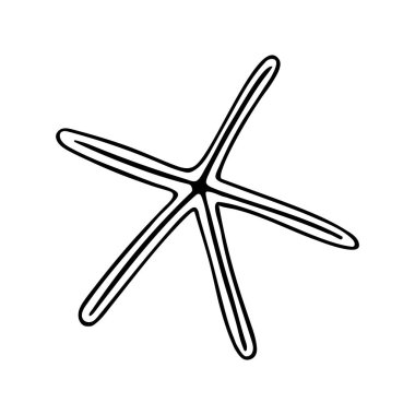 Doodle deniz yıldızı, el yapımı deniz sembolü. Mürekkep ve kalemle boyanmış beş parmaklı organizma. Çizgi, minimalizm. Basit bir taslak simgesi. İzole edilmiş. Vektör illüstrasyonu.