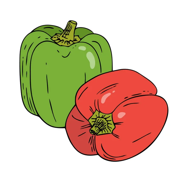 Bell Merica Flat Icon Hand Drawn Doodle Sketch Vegetarian Food - Stok Vektor