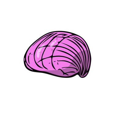 Düz deniz kabuğu, elle çizilmiş deniz sembolü. Mürekkep ve kalemle boyanmış fosil deniz kabuğu. Çizgi, renkli karalama, minimalizm. Basit bir taslak simgesi. İzole edilmiş. Vektör illüstrasyonu.