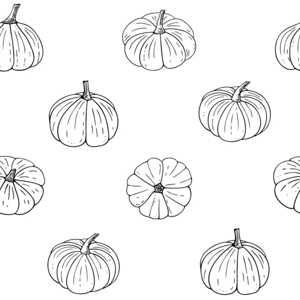 Pumpkins Pola Mulus Halloween Wallpaper Hand Ditarik Thanksgiving Labu Latar - Stok Vektor