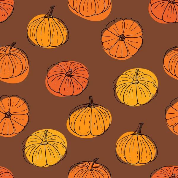 Pumpkins Seamless Pattern Halloween Wallpaper Hand Drawn Thanksgiving Gourds Endless — Stock Vector