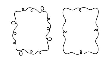 Dikdörtgen karalama çerçeve damgası, el yapımı dalgalı kıvrımlı nişan monogramları. Kenarları ve kadroları basit karalamalı girdap tasarımı fotoğraf dekorasyonu eski moda selamlama unsurları. İzole edilmiş