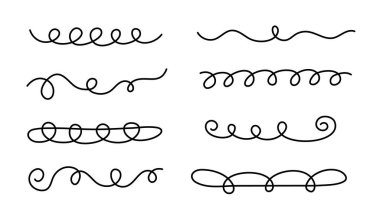 El çizimi kıvrımlı işaret altı çizili vuruşlar ayarlandı. Tendril girdap stili çeşitli şeritler sanat çizgileri vurgu volt koleksiyonu. İzole edilmiş. Vektör illüstrasyonu