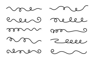 El çizimi kıvrımlı işaret altı çizili vuruşlar ayarlandı. İnce kıvrımlı karalama stili çeşitli şeritler sanat çizgileri vurgu volt koleksiyonu vurguluyor. İzole edilmiş. Vektör illüstrasyonu