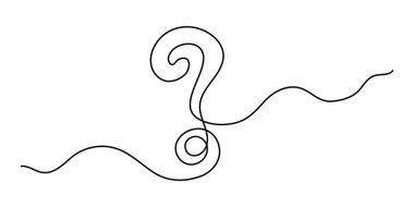 Soru işareti bir satır sanat, el çizimi soru işareti, fikir sürekli kontür. SSS kavramını sorgulamak, cevabı bulmak. Düzenlenebilir felç. İzole edilmiş. Vektör