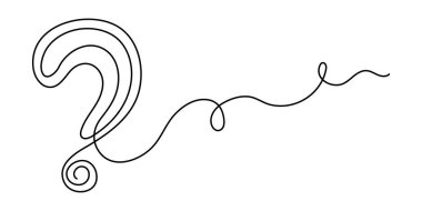 Soru işareti bir satır sanat, el çizimi soru işareti, fikir sürekli kontür. SSS kavramını sorgulamak, cevabı bulmak. Düzenlenebilir felç. İzole edilmiş. Vektör