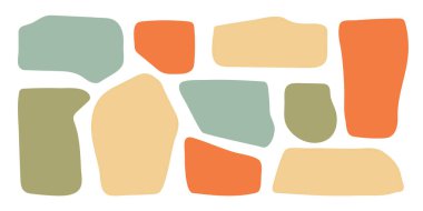 Soyut boho şekilleri, modaya uygun modern organik lekeler siluetler, doğa basit estetik elementler. Modern çağdaş kolaj, çeşitli şirin kabarcıklar. İzole edilmiş. Vektör