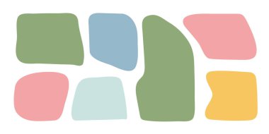 Soyut boho şekilleri, modaya uygun modern organik lekeler siluetler, doğa basit estetik elementler. Modern çağdaş kolaj, çeşitli şirin kabarcıklar. İzole edilmiş. Vektör