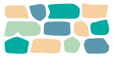 Soyut boho şekilleri, modaya uygun modern organik lekeler siluetler, doğa basit estetik elementler. Modern çağdaş kolaj, çeşitli şirin kabarcıklar. İzole edilmiş. Vektör