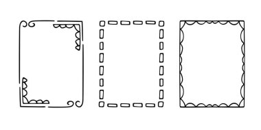 Dikdörtgen karalama çerçeve damgası, el çizimi orijinal nişan monogramları. Kenarlarında grafik elementler, tasarım fotoğraf dekorasyonu selamlama kadroları var. İzole edilmiş. Vektör