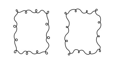 Dikdörtgen karalama çerçeve damgası, el yapımı dalgalı kıvrımlı nişan monogramları. Kenarları ve kadroları basit karalamalı girdap tasarımı fotoğraf dekorasyonu eski moda selamlama unsurları.