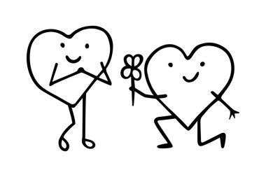 Aşk konsepti karalaması, Sevgililer Günü dekorasyonu. El çizimi romantik duygular işareti. Çizim, 14 Şubat için minimalizm tasarımı, sanat eseri. İzole edilmiş. Vektör illüstrasyonu