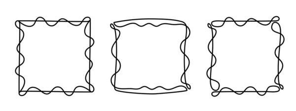 Квадратная рамка, нарисованные вручную волнистые кудрявые монограммы. Очертания и кадры простой замысловатый каракули вихревой дизайн, редактируемая одна линия украшения старомодные элементы приветствия. Isolated.