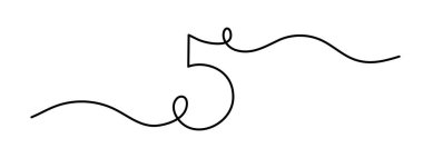 Beş numara bir çizgi sanat, elle çizilmiş beş beşinci işaret sürekli çizim konumu, sayısal matematiksel anahat minimalist sayı sembolü ana hatları. Düzenlenebilir felç. İzole edilmiş. Vektör