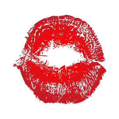 Öpücük izi dudakları, kırmızı kadın ruju izleri. Bayram şenlikli romantik ilişki Sevgililer Günü için süslenmeyi sever. İzole edilmiş. Vektör