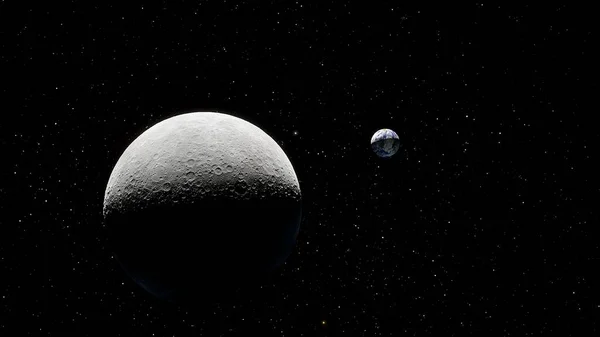 moon in space, earth\'s moon, realistic moon, lunar surface 3d render
