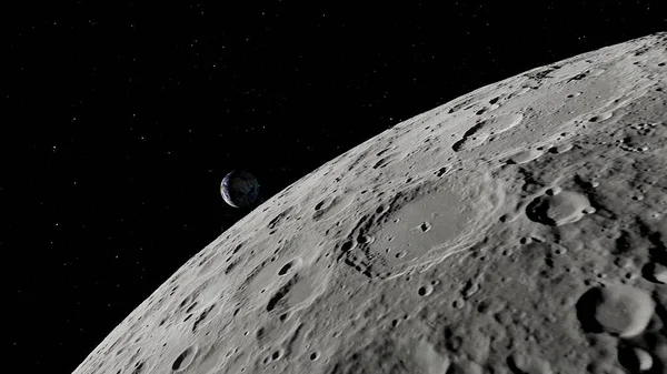 moon in space, earth\'s moon, realistic moon, lunar surface 3d render