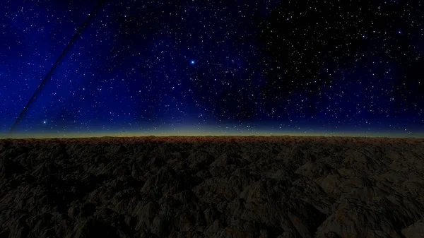 realistic surface of an alien planet, view from the surface of an exo-planet, canyons on an alien planet, stone planet, desert planet 3d render