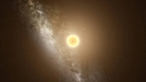 star in space, sun in space, blue star, bright star near view 3d render