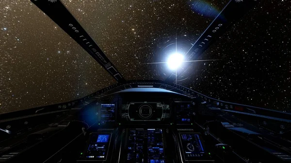 view from the cockpit of a spaceship, cockpit spaceship background, cockpit UFO, spaceship cabin and planet 3d render