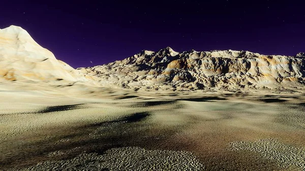 realistic surface of an alien planet, view from the surface of an exo-planet, canyons on an alien planet, stone planet, desert planet 3d render