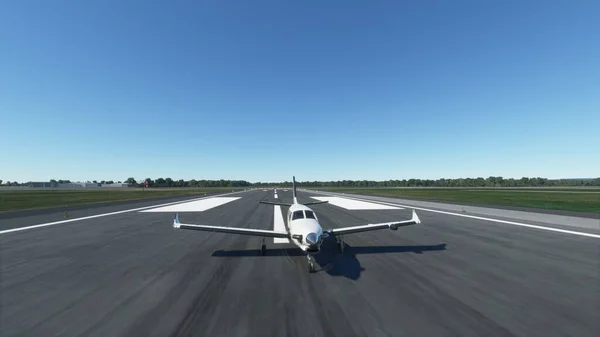 the plane takes off from the airport, the plane flies over the ground, the propeller plane flies 3d render