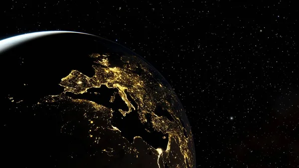 Europe from space, earth lights from space, city lights from space, EU satellite view 3D render