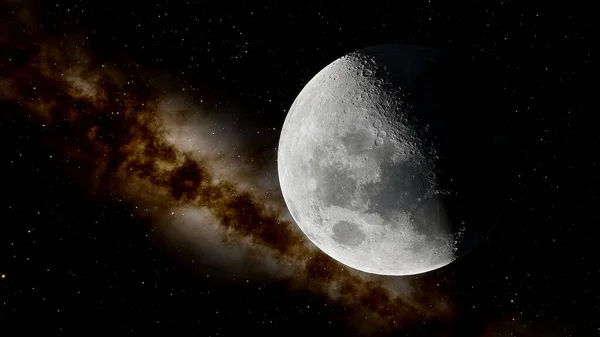 moon in space, lunar surface, craters of the moon 3d render
