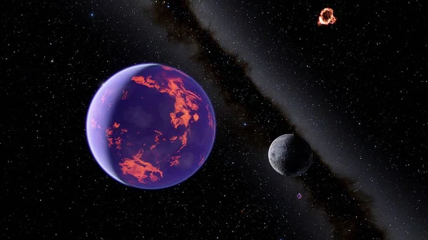 Earth-like planet, Earth-type planet, exo-planet in outer space, alien planet in far space 3d render