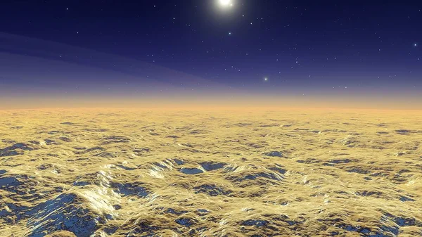 The surface of a distant planet. Unusual terrain of exoplanet, planet surface 3d render