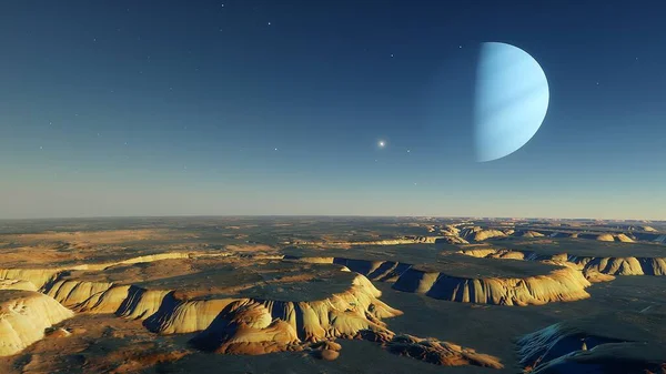 The surface of a distant planet. Unusual terrain of exoplanet, planet surface 3d render