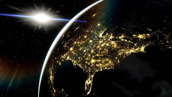 america from space, usa view from satellite, usa cities from space 3d render