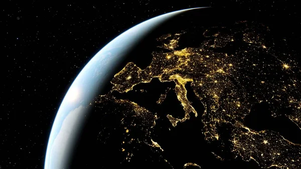 Europe from space, lights of europe from space, night Europe from space 3d render