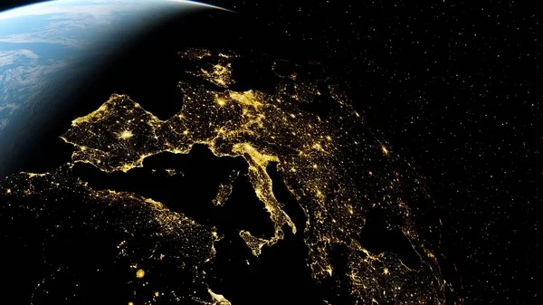 Europe from space, lights of europe from space, night Europe from space 3d render