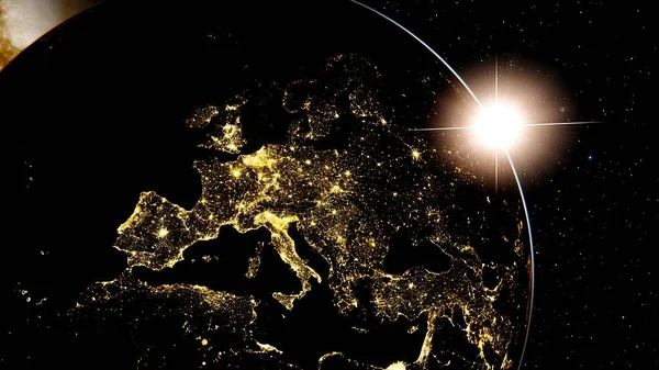 Europe from space, lights of europe from space, night Europe from space 3d render