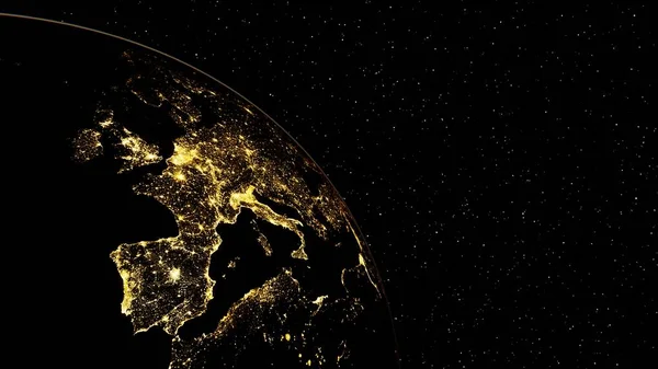 Europe from space, lights of europe from space, night Europe from space 3d render