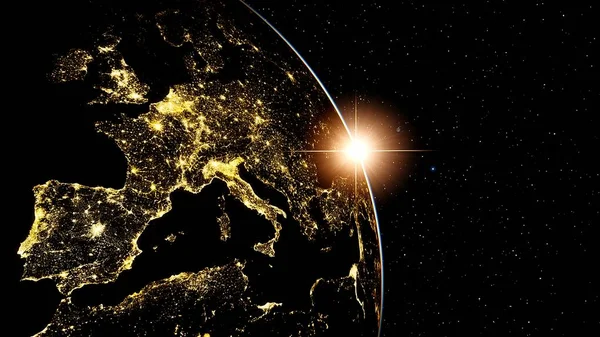 Europe from space, lights of europe from space, night Europe from space 3d render