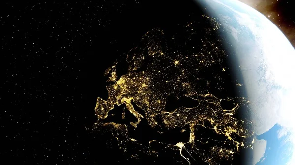 Europe from space, lights of europe from space, night Europe from space 3d render