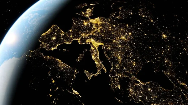 Europe from space, lights of europe from space, night Europe from space 3d render