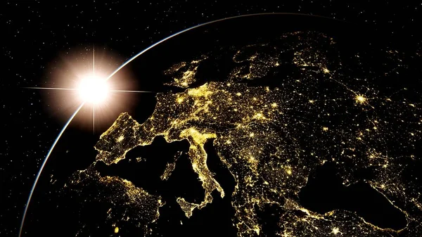 Europe from space, lights of europe from space, night Europe from space 3d render