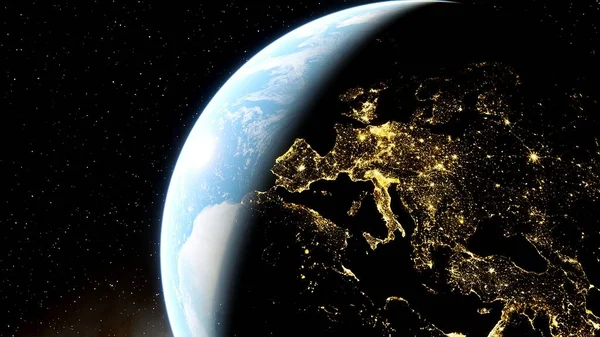 Europe from space, lights of europe from space, night Europe from space 3d render