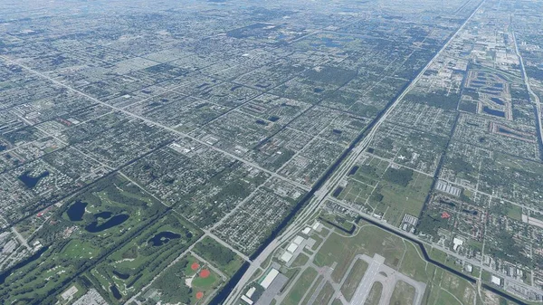 Miami aerial view, Miami drone aerial view 3d render